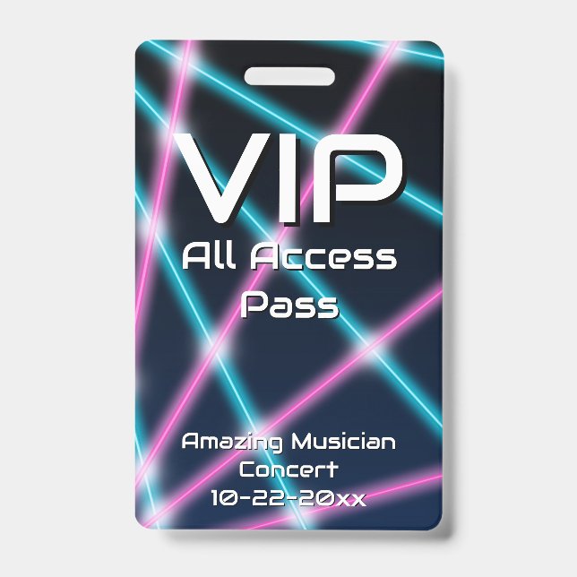 80s Laser VIP All Access Custom Concert Badge ID Badge (Front)
