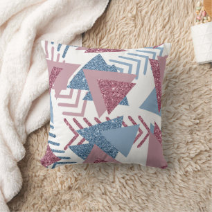 80s Lunar Abstract   Dusty Mauve Pink and Blue Cushion