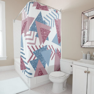 80s Lunar Abstract   Dusty Mauve Pink and Blue Shower Curtain