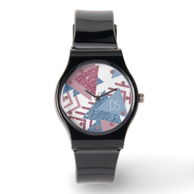 80s Lunar Abstract | Dusty Pink and Blue Custom Watch (Front)