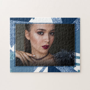 80s Luxe Abstract   Turquoise and Navy Blue Photo Jigsaw Puzzle