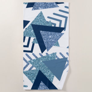 80s Luxe Abstract   Turquoise and Navy Blue Shapes Beach Towel