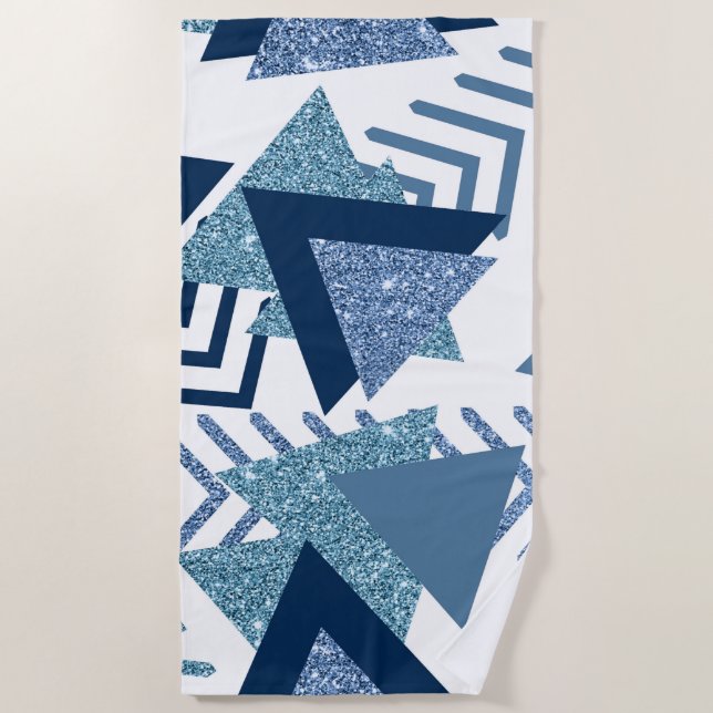 80s Luxe Abstract | Turquoise and Navy Blue Shapes Beach Towel (Front)