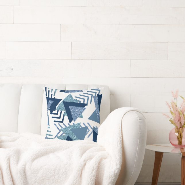 80s Luxe Abstract | Turquoise and Navy Blue Shapes Cushion (Couch)