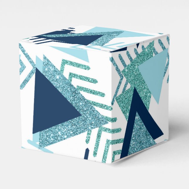 80s Luxe Abstract | Turquoise and Navy Blue Shapes Favour Box (Front Side)