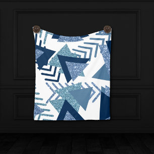80s Luxe Abstract   Turquoise and Navy Blue Shapes Fleece Blanket