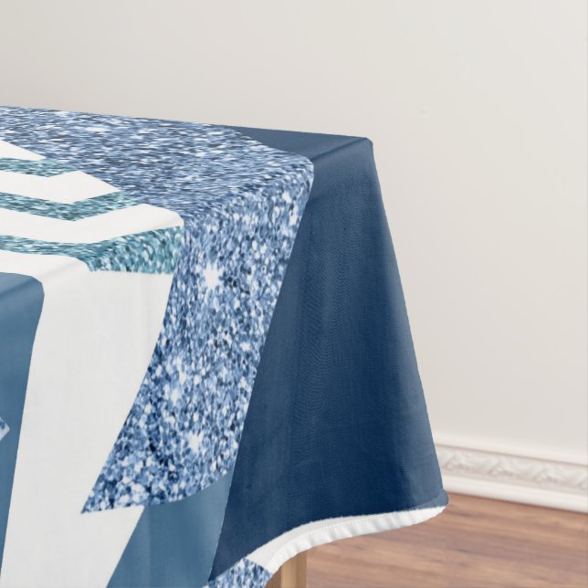 80s Luxe Abstract | Turquoise and Navy Blue Shapes Tablecloth (In Situ)