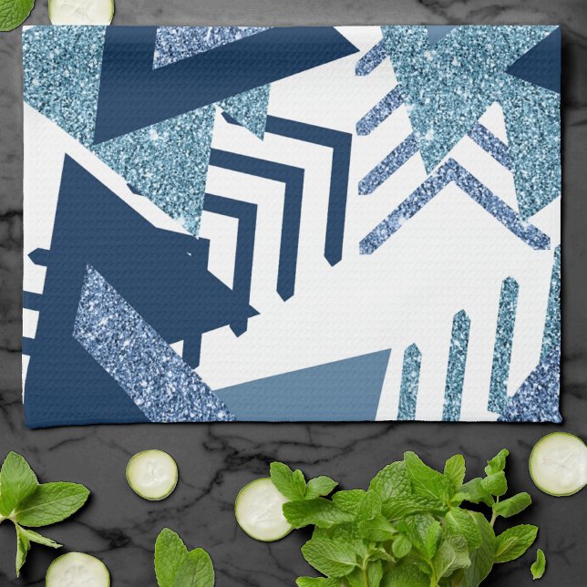 80s Luxe Abstract | Turquoise and Navy Blue Shapes Tea Towel (Creator Uploaded)