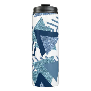 80s Luxe Abstract Turquoise and Navy Blue Shapes Thermal Tumbler