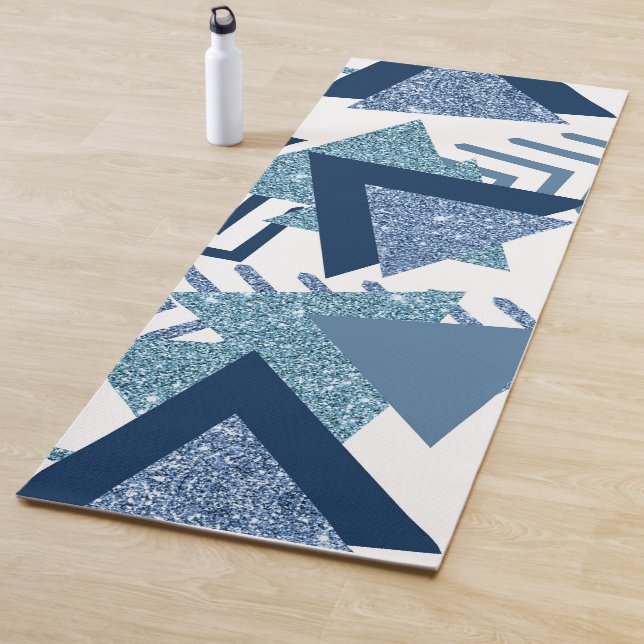 80s Luxe Abstract | Turquoise and Navy Blue Shapes Yoga Mat (In Situ)