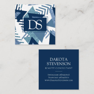 80s Luxe Abstract Turquoise and Navy Monogram Calling Card