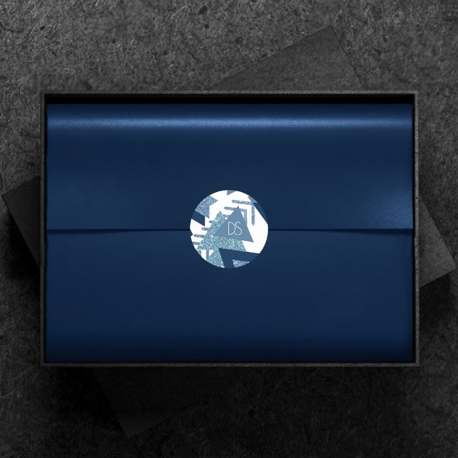 80s Luxe Abstract | Turquoise and Navy Monogram Classic Round Sticker (Creator Uploaded)