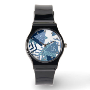 80s Luxe Abstract Turquoise and Navy Monogram Watch