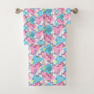 80's Memphis Active Pink Light Blue Bath Towel Set