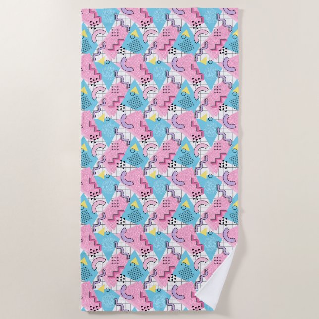 80's Memphis Active Pink Light Blue Beach Towel (Front)