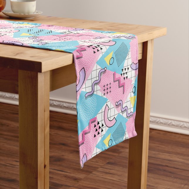 80's Memphis Active Pink Light Blue Long Table Runner (In Situ)