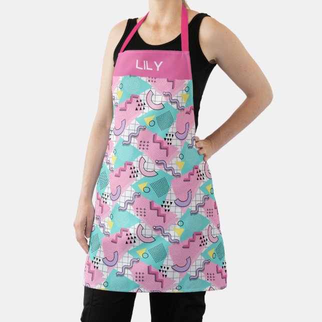 80's Memphis Active Pink Light Turquoise Apron (Insitu)