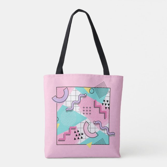 80's Memphis Active Pink Light Turquoise Tote Bag (Back)