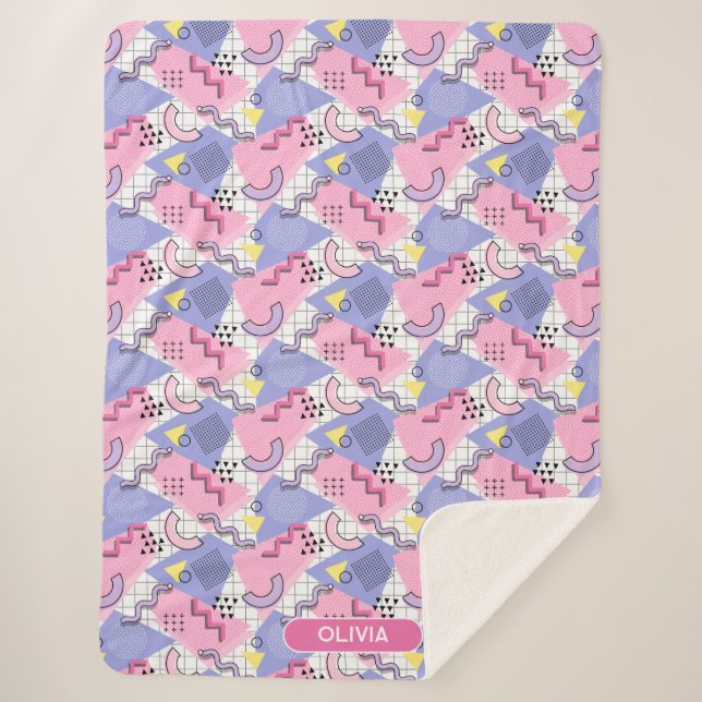 80's Memphis Active Pink Lilac Sherpa Blanket (Front)