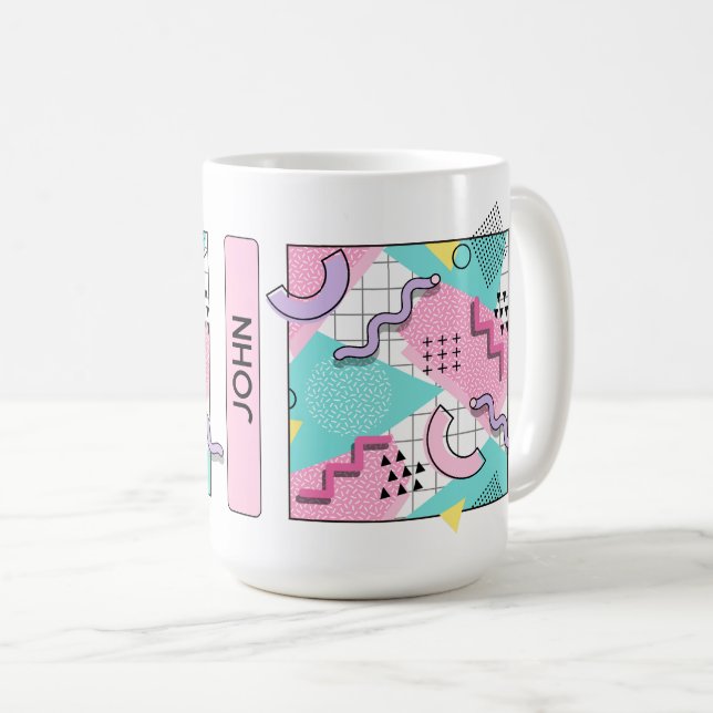 80's Memphis Active Pink Turquoise Coffee Mug (Front Right)