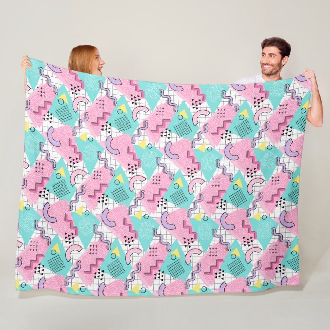 80's Memphis Active Pink Turquoise Fleece Blanket (In Situ)
