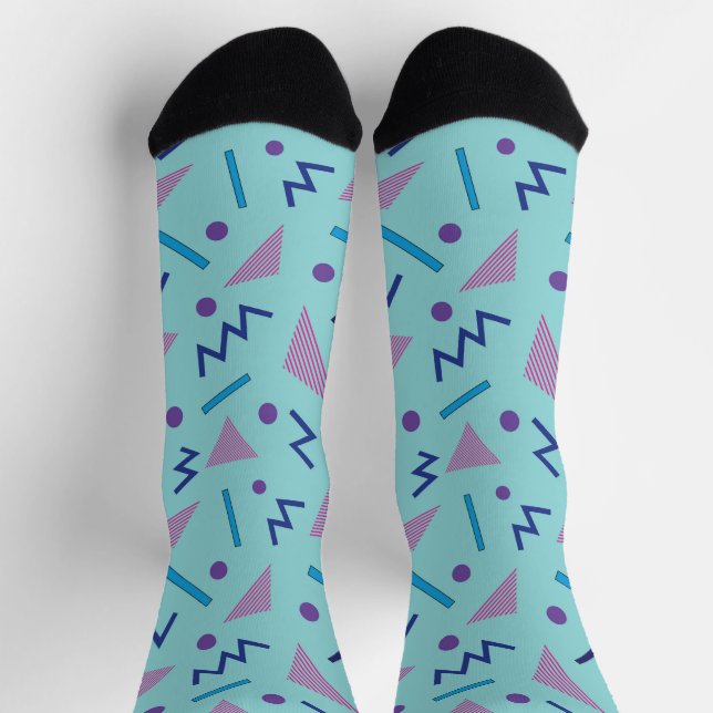 80s Memphis geometric blue pocket square  Socks (Top)