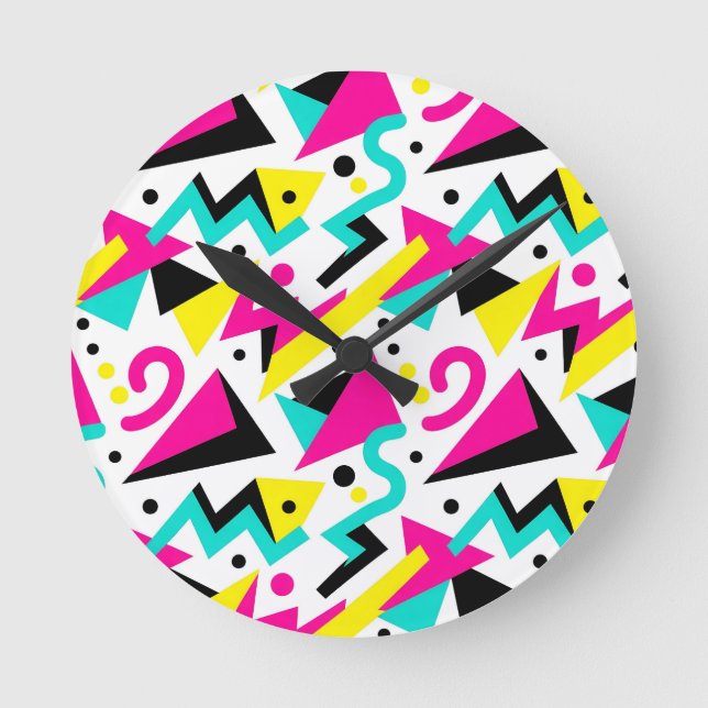 80s Memphis Geometric Pattern Round Clock (Front)