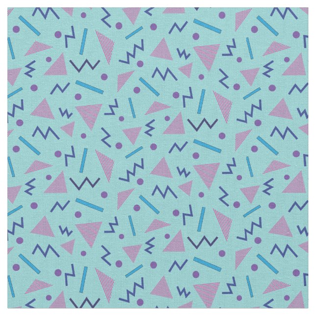 80s Memphis style geometric blue Pattern  Fabric (Close Up)