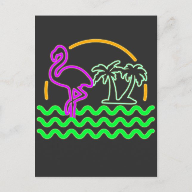 80s Miami Retro Neon Pink Flamingo T-Shirt Postcard (Front)