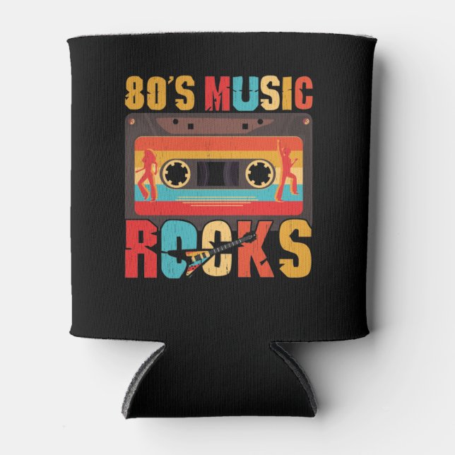 80s Music Rocks - Vintage Retro Distressed Can Cooler (Front)