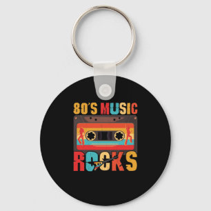 80s Music Rocks - Vintage Retro Distressed Eightie Key Ring