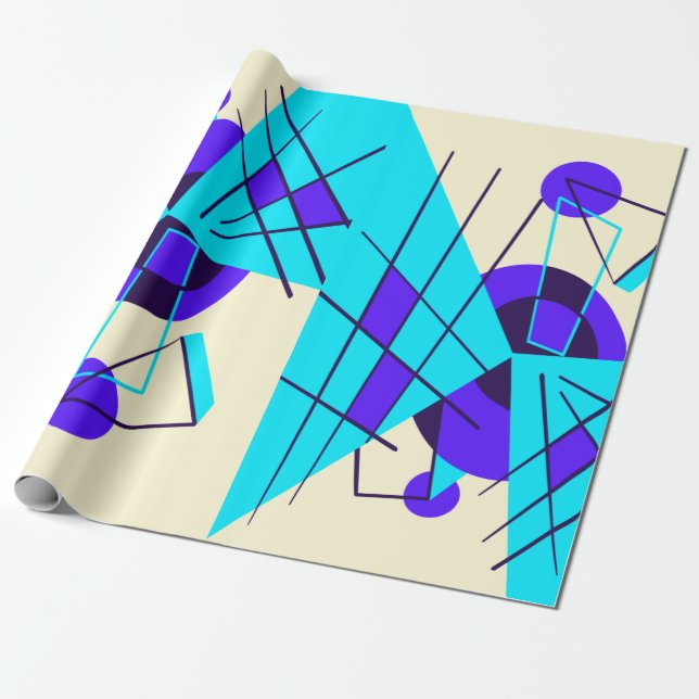 80s Neon Blue Retro Wrapping Paper (Unrolled)