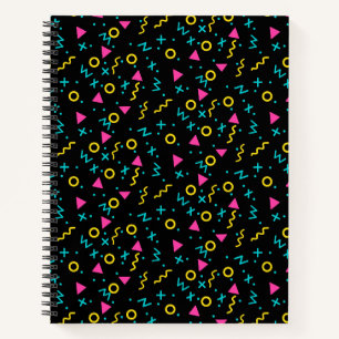80s Neon Geometric Pattern Pink Teal Yellow Blue Notebook
