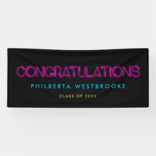80's neon lights Graduation party Congratulations Banner