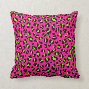80s Neon Pink Fuchsia and Lime Green Leopard Cushion
