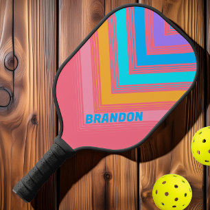 80s Neon Sun Nostalgic Vintage Chevron Fade Name Pickleball Paddle