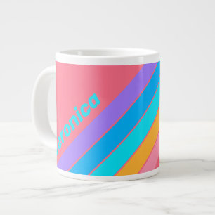 80s Neon Sunrise Stripes with Name Large Coffee Mug