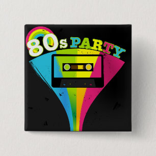 80s Party Background 15 Cm Square Badge