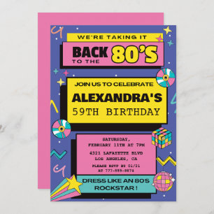 80s party Budget Retro 59th birthday invitations