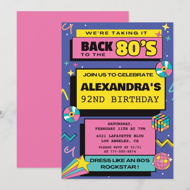 80s party Budget Retro 92nd birthday invitations (Front/Back)