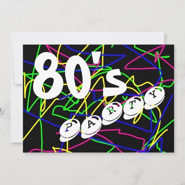 80's Party - Crazy & Colourful Squiggles Invitation (Front)