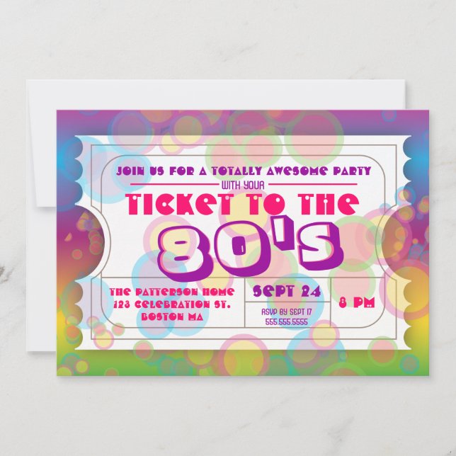 80's Party Ticket Admission Invitation (Front)