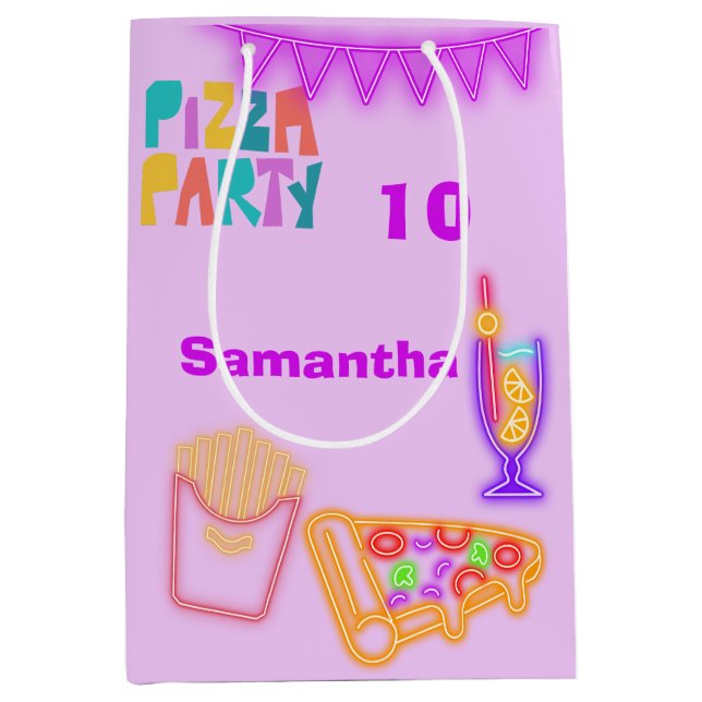 80s Pizza Party Gift Bag - Neon Arcade Theme (Front)