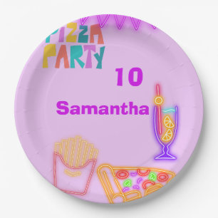 80s Pizza Party Paper Plates - Neon Arcade