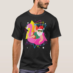 80s Pool Party Santa Sunglasses Flamingo Christmas T-Shirt