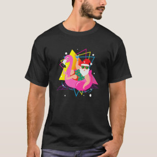 80s Pool Party Santa Sunglasses Flamingo Christmas T-Shirt