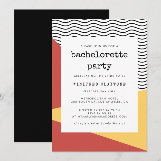 80s Pop art Memphis style Bachelorette Party Invitation (Front/Back)