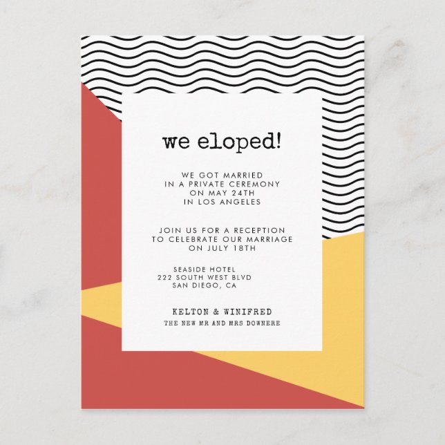 80s Pop art Memphis style We eloped Postcard (Front)