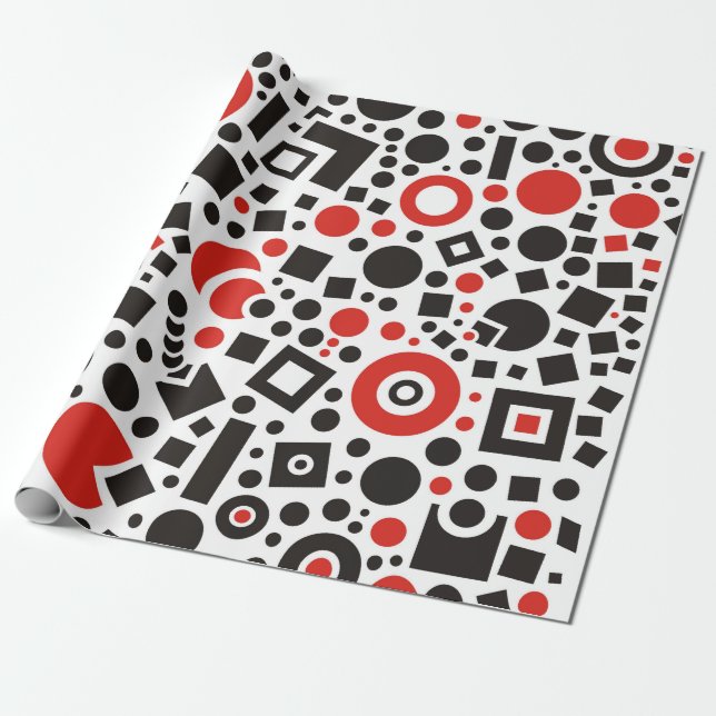 80s Red & White Geometric Pattern Retro Wrapping Paper (Unrolled)
