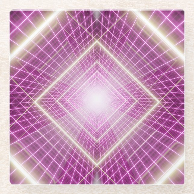 80s Retro: 3D Sci-Fi Background. Glass Coaster (Front)